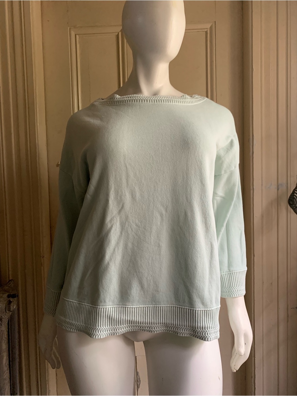 J. Jill Light Mint Boatneck Knit Sweatshirt with Sweater Trim